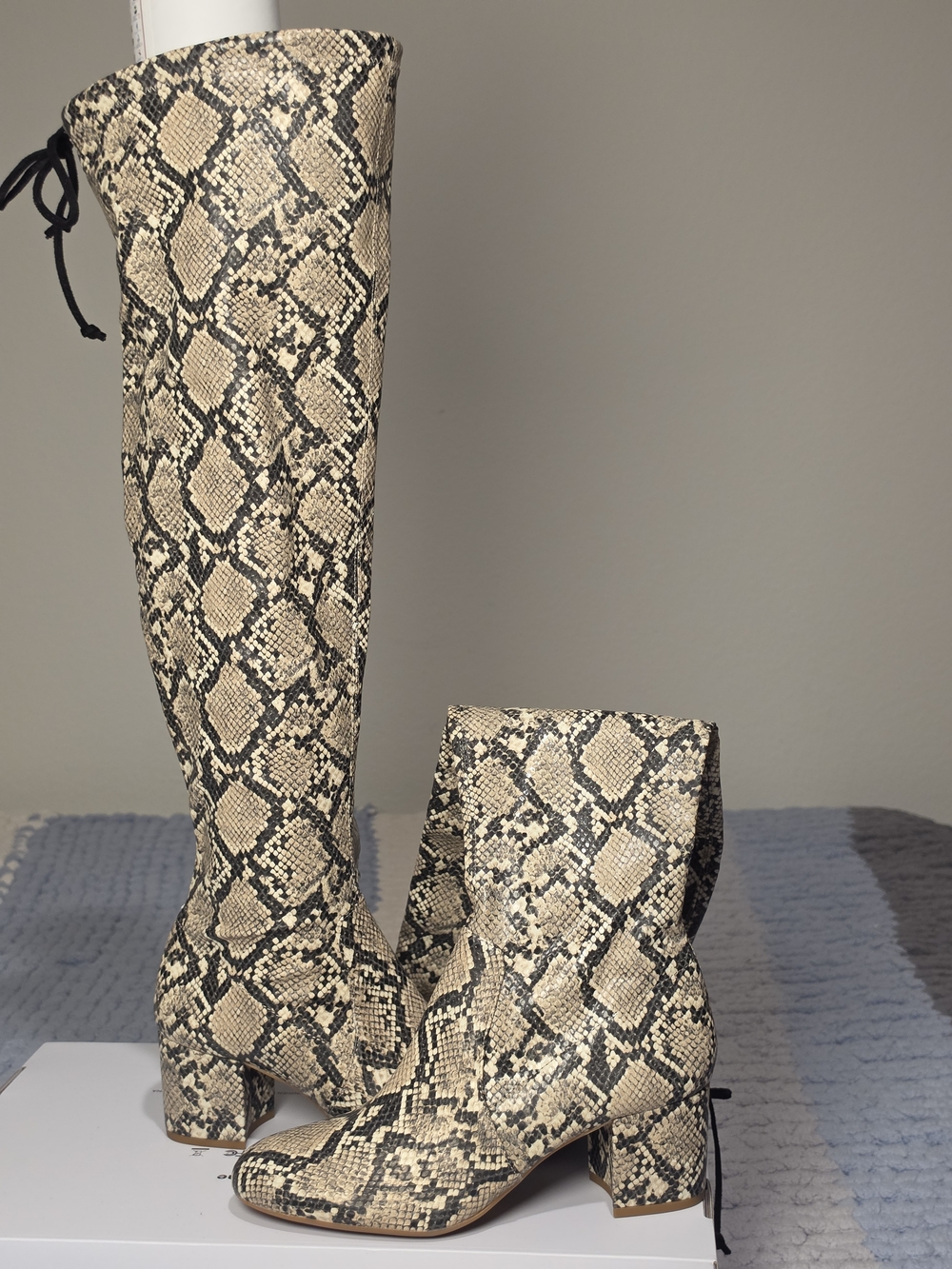 Gianni Bini Snake Print Over-the-Knee Boots - Beige & Black - Picture 5 of 10
